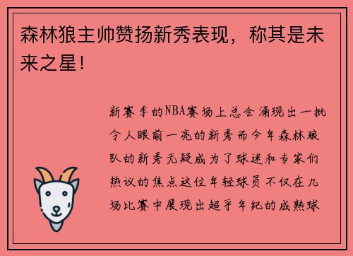 森林狼主帅赞扬新秀表现，称其是未来之星！